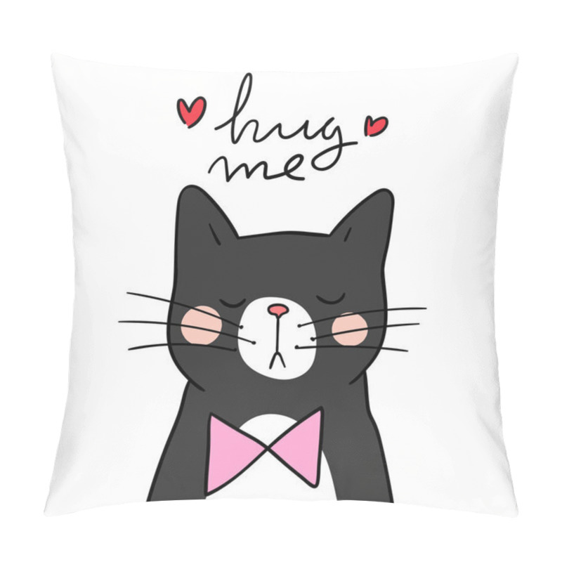 Personality  Black Cat With Wording Hug Me. Vector Illustration Pillow Covers