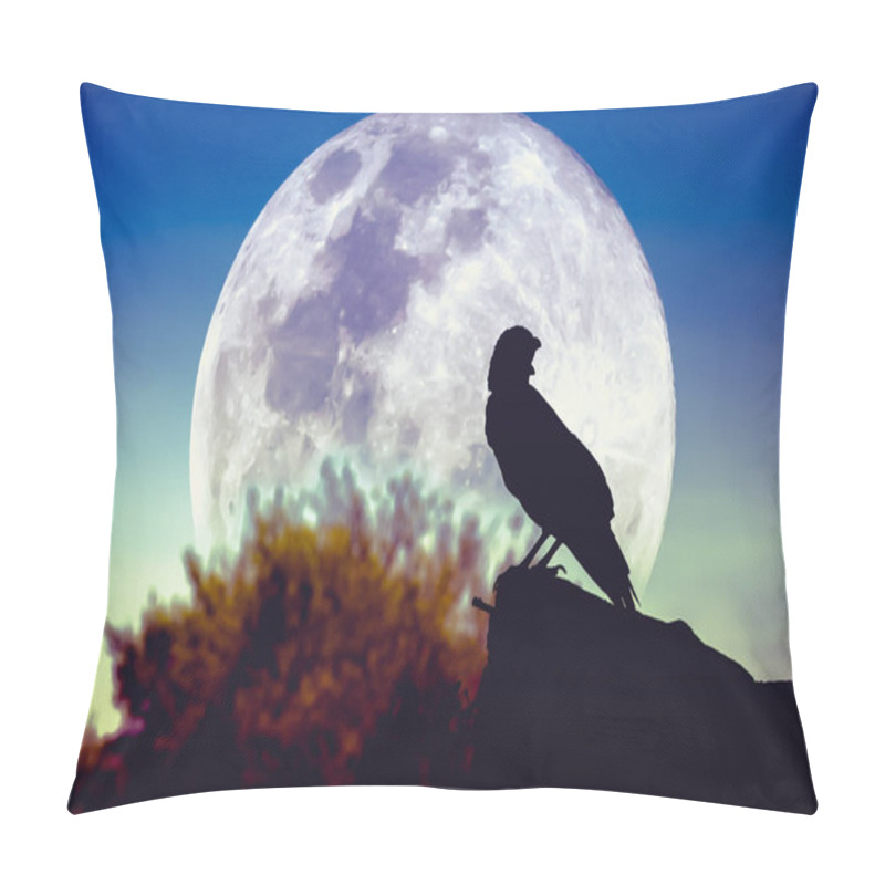 Personality  Night Sky With Full Moon, Tree And Silhouette Of Crow  Pillow Covers