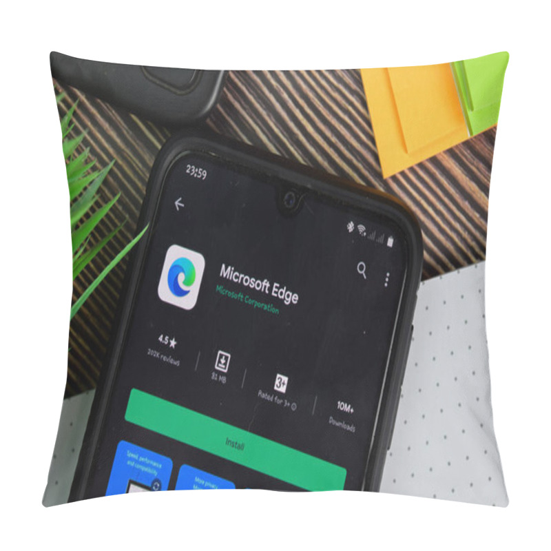 Personality  Microsoft Edge Dev Application On Smartphone Screen. Edge Is A Freeware Web Browser Developed By Microsoft Corporation.BEKASI, WEST JAVA, INDONESIA. AUGUST 6, 2020 Pillow Covers