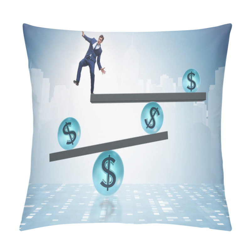 Personality  Businessman Balancing In Financial Dollar Concept Pillow Covers