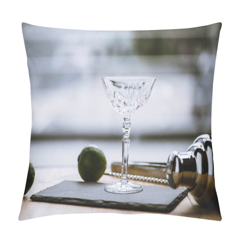 Personality  Close-up View Of Margarita Glass On Slate Board, Shaker And Limes On Wooden Table Pillow Covers