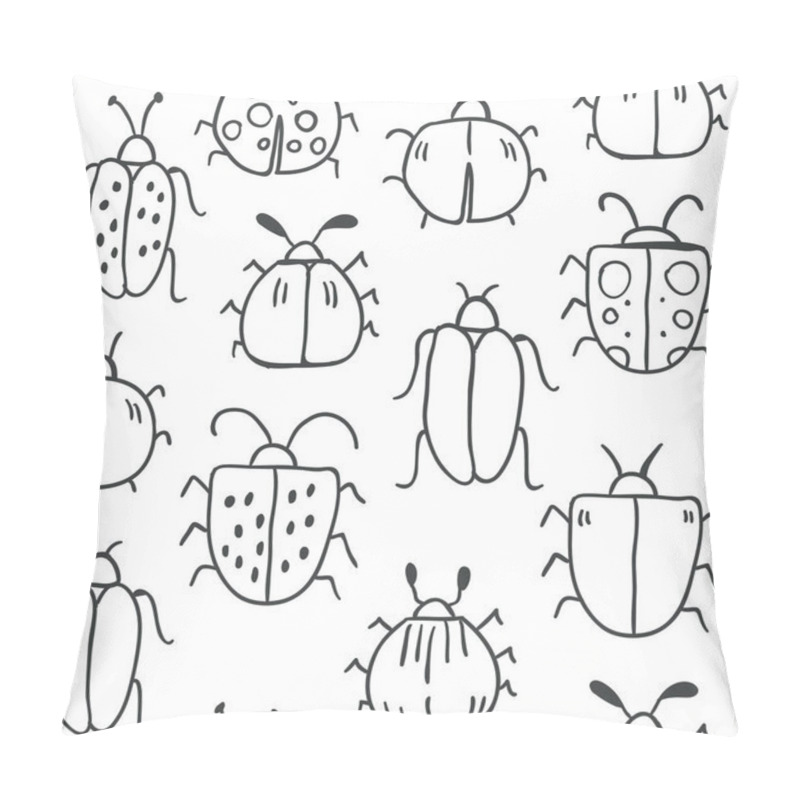 Personality  Seamless Pattern With Decorative Outline Bugs. Line Hand Drawn Doodle Vector Background. Scandinavian Style Illustration. For Modern And Original Textile, Wrapping Paper, Kids, Teenages - Vector Pillow Covers