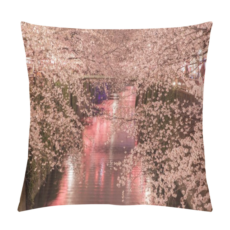 Personality  Tokyo Sakura Cherry Blossom With Light Up At Nakameguro , Tokyo Pillow Covers