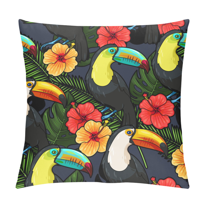 Personality  Toucan And Hibiscus Seamless Pillow Covers