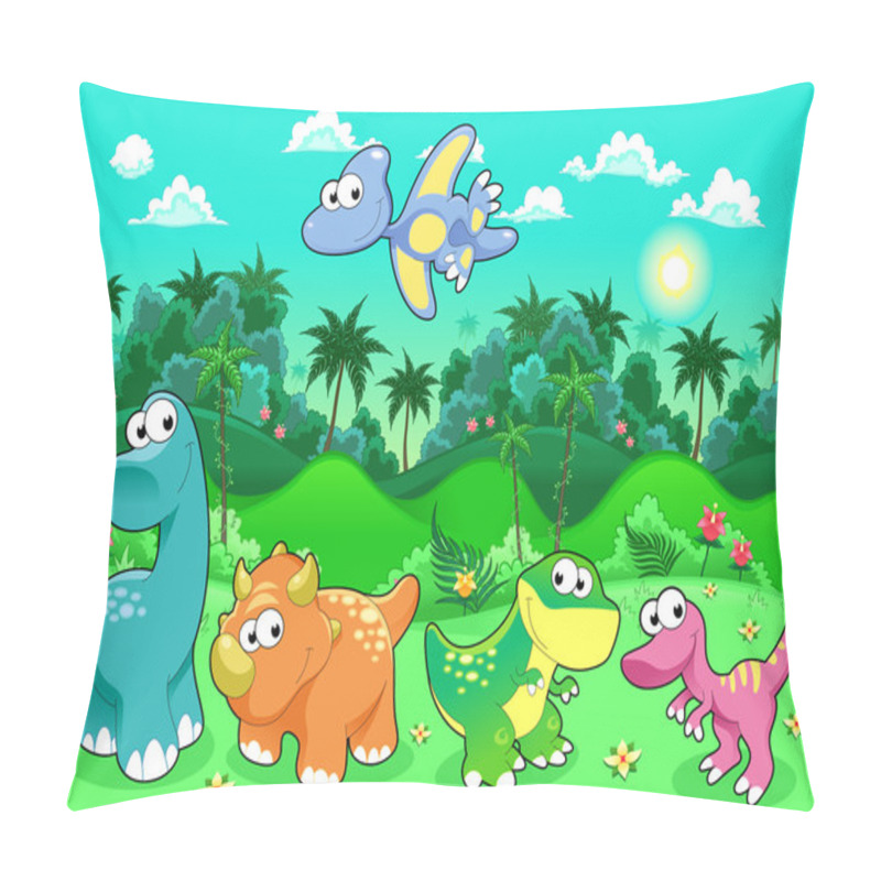 Personality  Funny Dinosaurs In The Forest. Pillow Covers