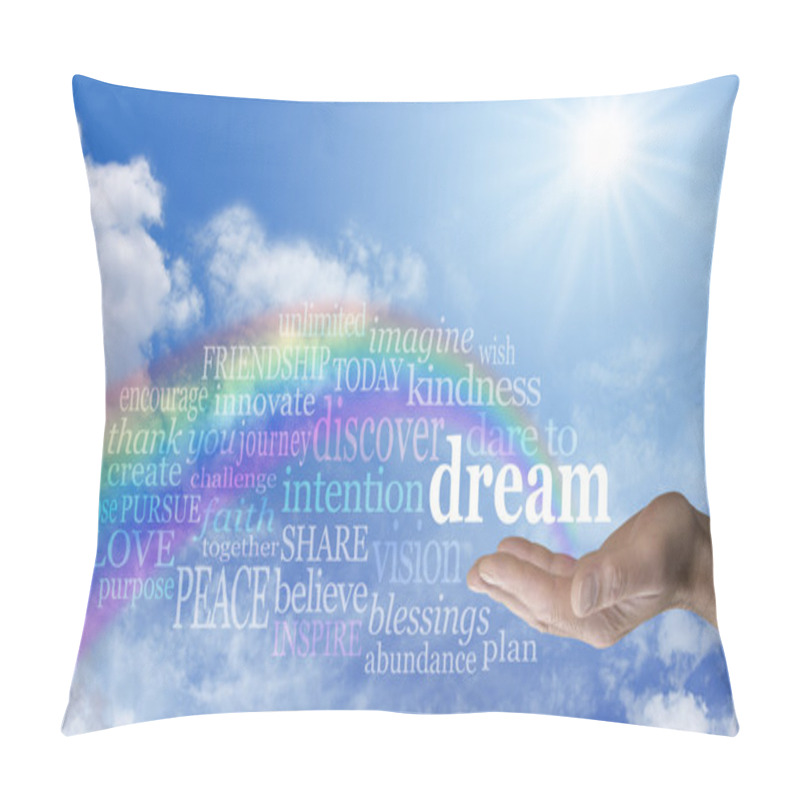 Personality  Blue Sky And Rainbow Dare To Dream Word Cloud Pillow Covers