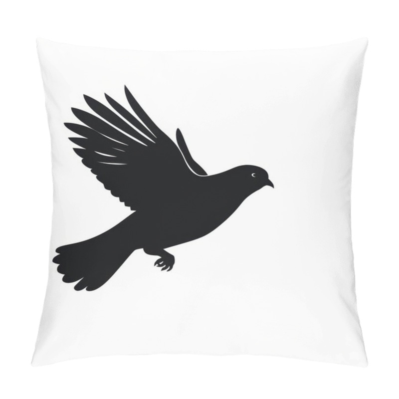 Personality  A Silhouetted Bird In Mid-flight, Showcasing Graceful Wings Against A White Background. Pillow Covers