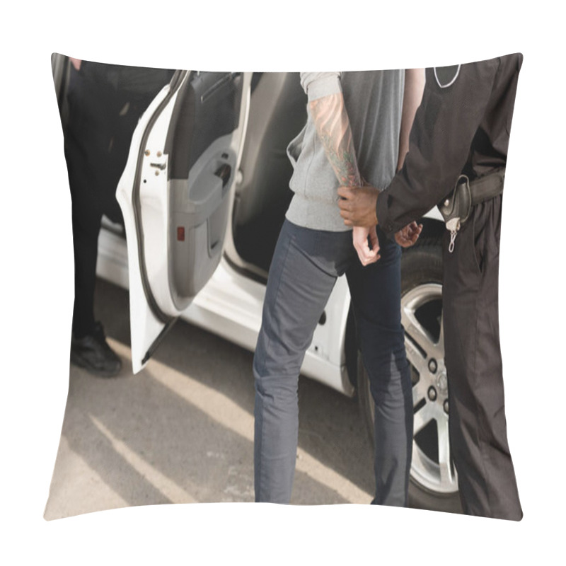 Personality  Cropped Shot Of Policeman Holding Male Criminal  Pillow Covers