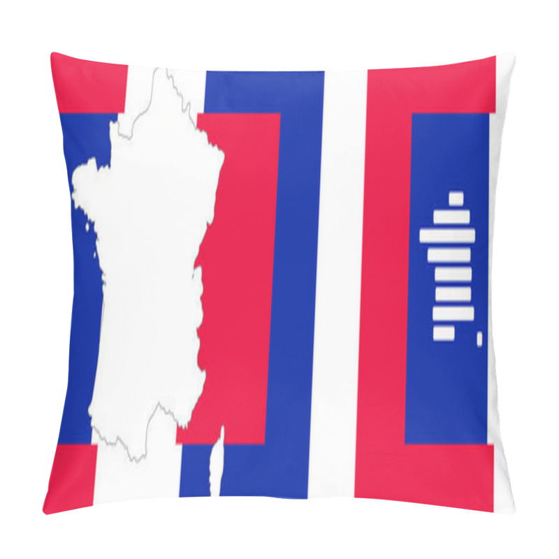 Personality  Creative Background Theme France With Rounded Because Simplified Outline Silhouette Map Of France, French Vibrant National Colors Of The French Flag Pillow Covers