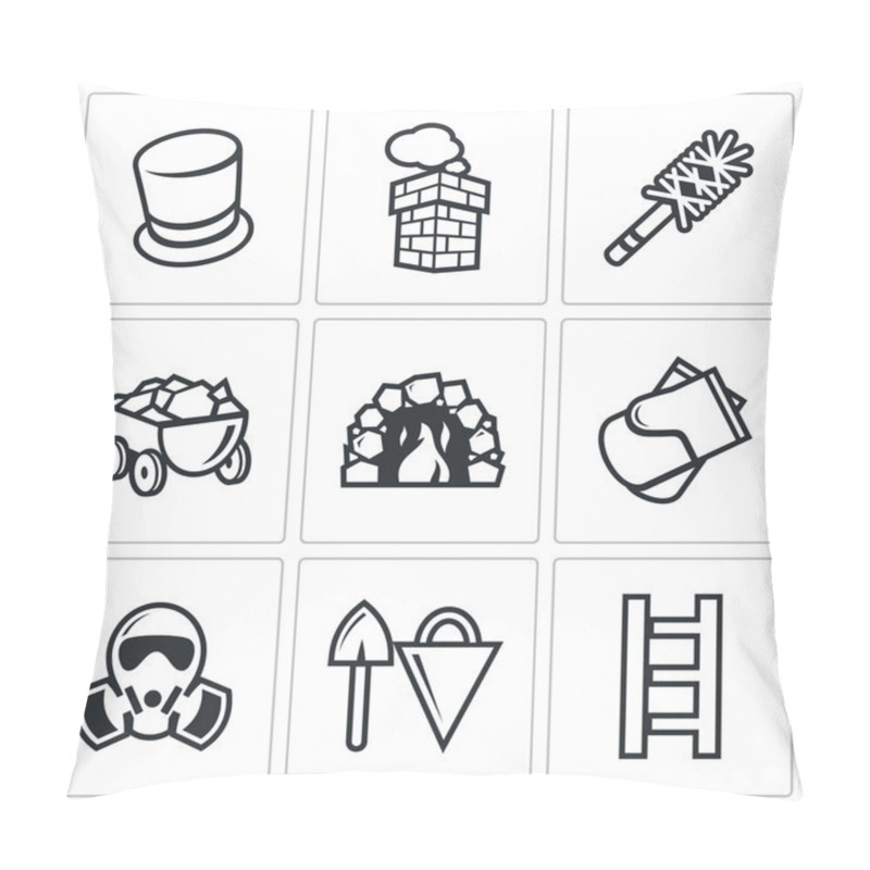 Personality  Chimney And Heating Coal Icons Set. Vector Illustration. Pillow Covers