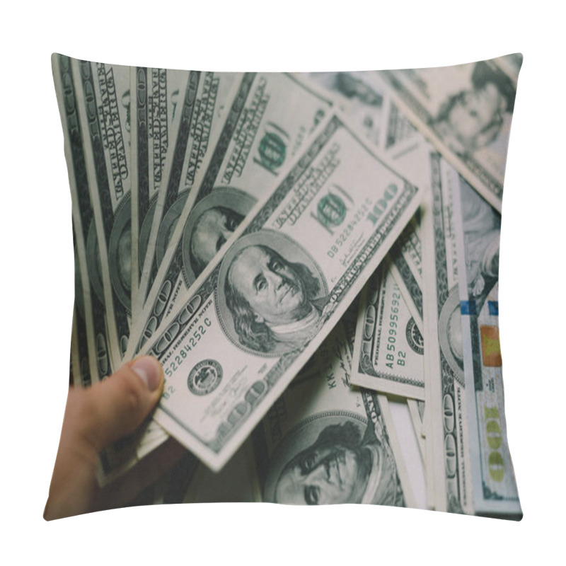 Personality  Dollars Closeup Concept. American Dollars Cash Money. One Hundre Pillow Covers