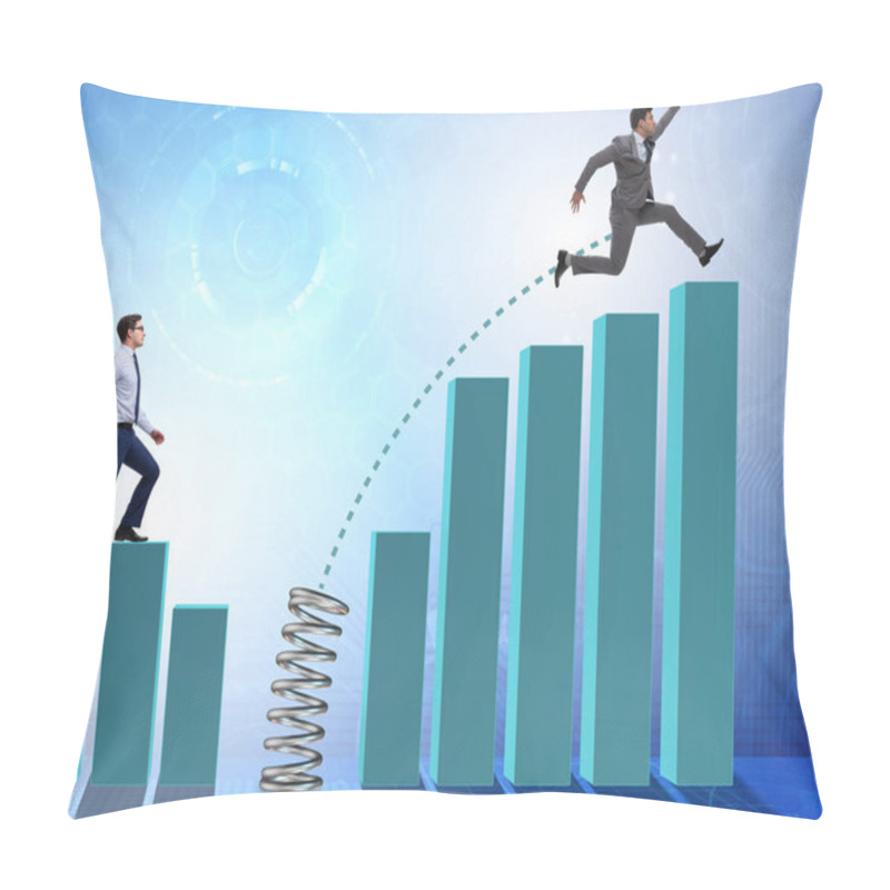 Personality  Business People Jumping Over Bar Charts Pillow Covers