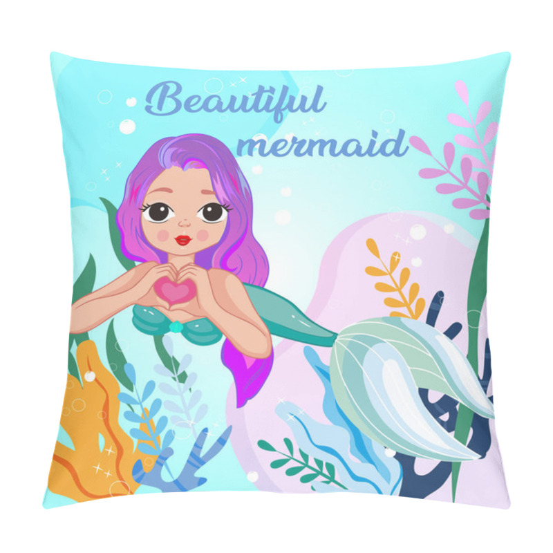 Personality  Beautiful Mermaid. Cartoon Mermaid. Sea Depths. Fairytale Character Pillow Covers