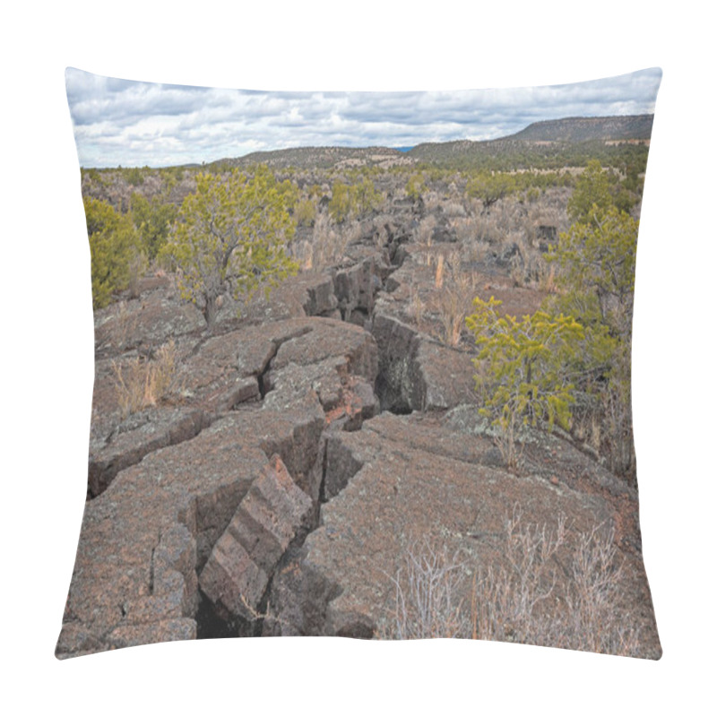 Personality  Fissure Line In A Hardened Lava Field In El Malpais National Monument In New Mexico Pillow Covers