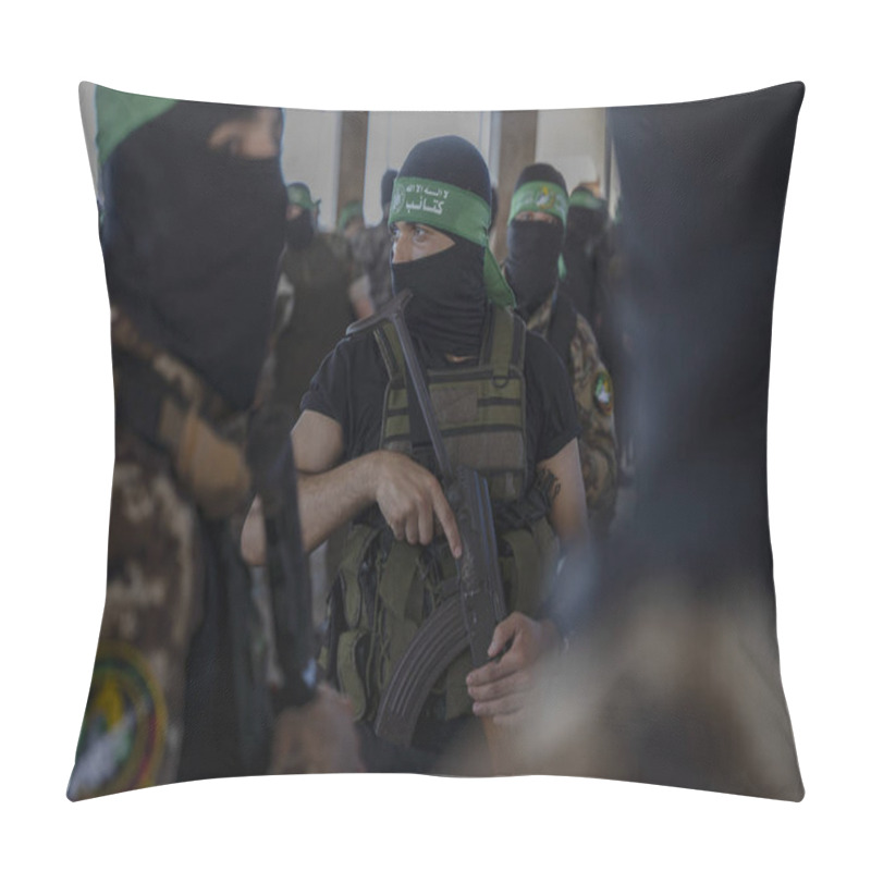 Personality  Hamas Holds Military Parade To Remember Israel's 2014 Offensive. July 20, 2022, Gaza  Strip, Palestine: Brigadiers From Al-Qassam, The Military Wing Of The Islamic Resistance Movement Hamas Pillow Covers