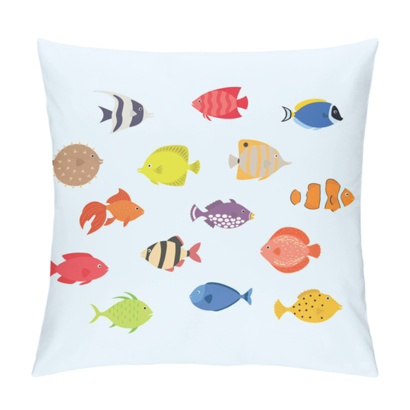 Personality  Cute Fish Vector Illustration Icons Set. Tropical Fish, Sea Fish, Aquarium Fish Pillow Covers