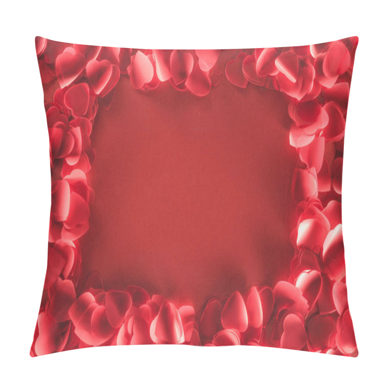 Personality  Top View Of Decorative Heart Shaped Petals On Red Background, Valentines Day Concept Pillow Covers