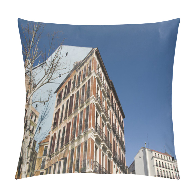 Personality  Building Facade Painted In Puerta De Los Moros Square. Madrid. Spain Pillow Covers