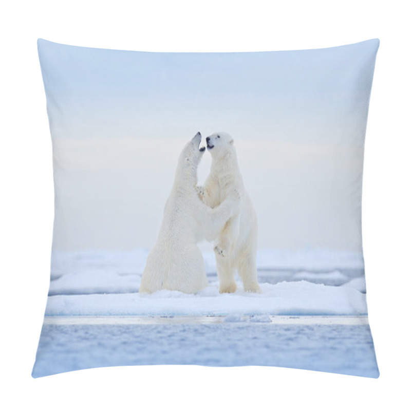 Personality  Polar Bear Dancing On The Ice. Two Polar Bears Love On Drifting Ice With Snow, White Animals In The Nature Habitat, Svalbard, Norway. Animals Playing In Snow, Arctic Wildlife. Funny Image From Nature. Pillow Covers