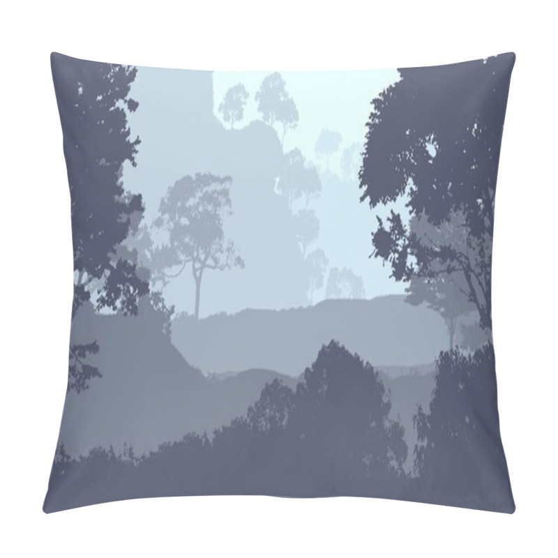 Personality  Abstract Background With Misty Mountains In Fog And Forest Haze. Pillow Covers