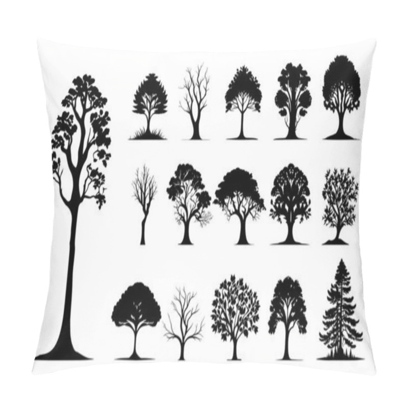 Personality  Trees Silhouettes Nature Set Vector. Collection Isolated Tree Symbol Silhouette Style On White Background. Pillow Covers