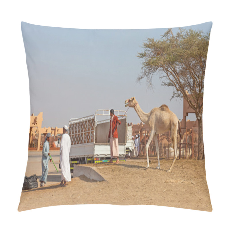 Personality  Traditional Camel Market in Al Ain in the UAE pillow covers