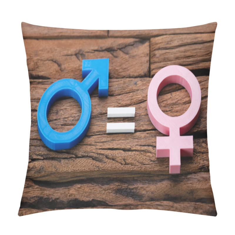 Personality  Photo Of Gender Equality Concept Over Wooden Background Pillow Covers