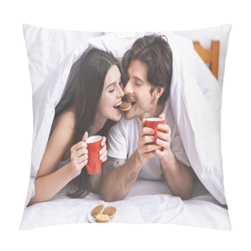 Personality  Cute Millennial Couple In Love Sharing Breakfast In Bed Pillow Covers