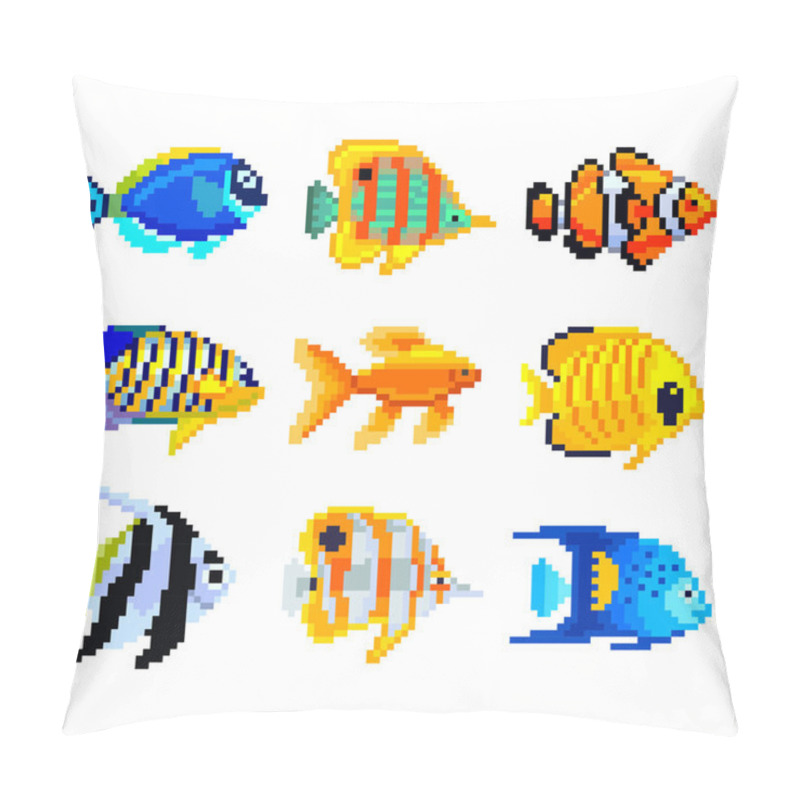 Personality  Pixel Exotic Fish For Games Icons Vector Set Pillow Covers