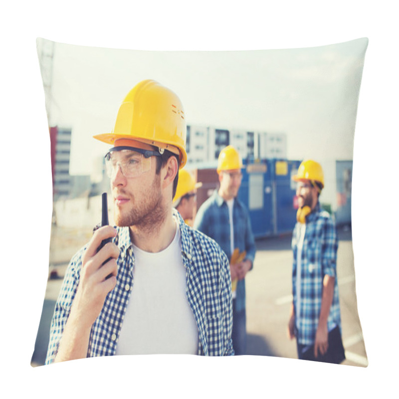 Personality  Group Of Builders In Hardhats With Radio Pillow Covers