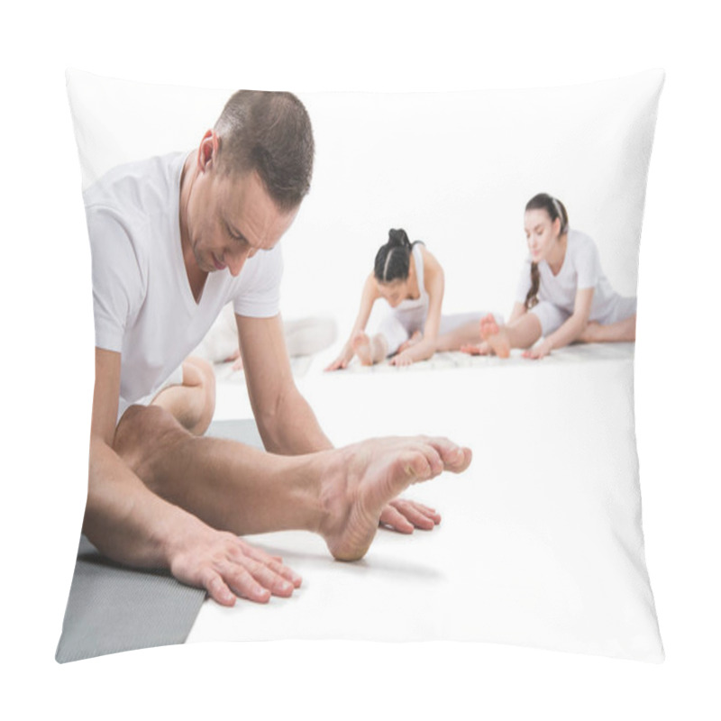 Personality  Instructor Doing Janu Shirshasana With Women Pillow Covers