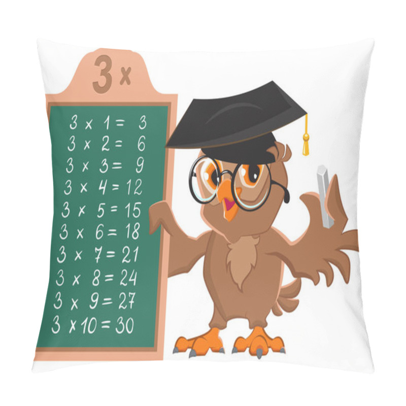 Personality  Math Lesson Multiplication Table Of 3 By Numbers. Owl Teacher At Blackboard Shows Table Of Multiplication Examples Pillow Covers