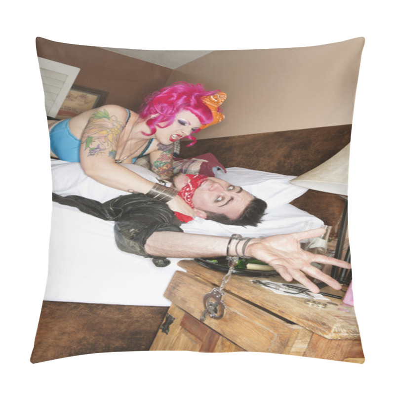 Personality  Pink Haired Woman Threatening Man Pillow Covers