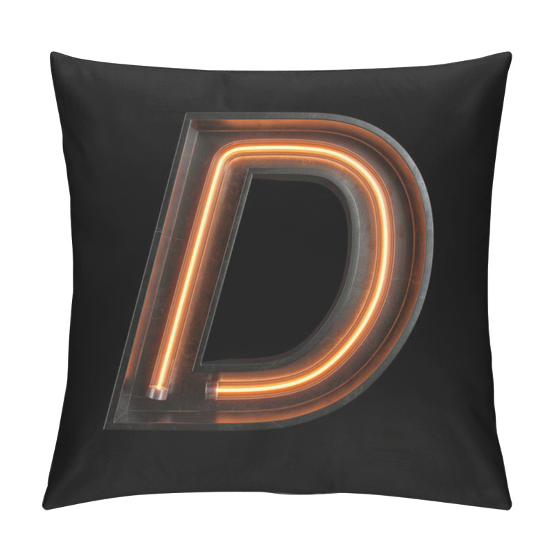 Personality  Neon Light Alphabet D With Clipping Path. 3D Illustration Pillow Covers