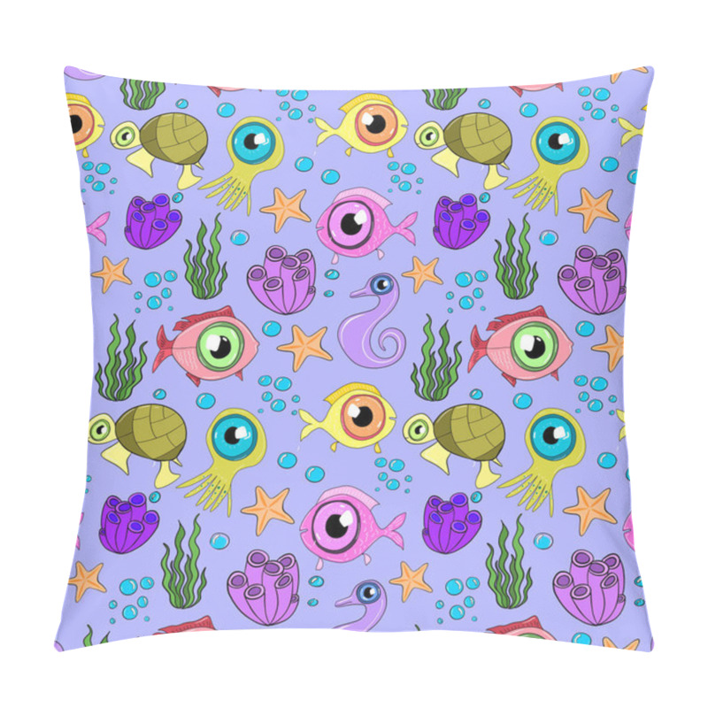 Personality  Drawn Pattern With Underwater Inhabitants Of The Ocean. Art Cartoon Illustration Pillow Covers