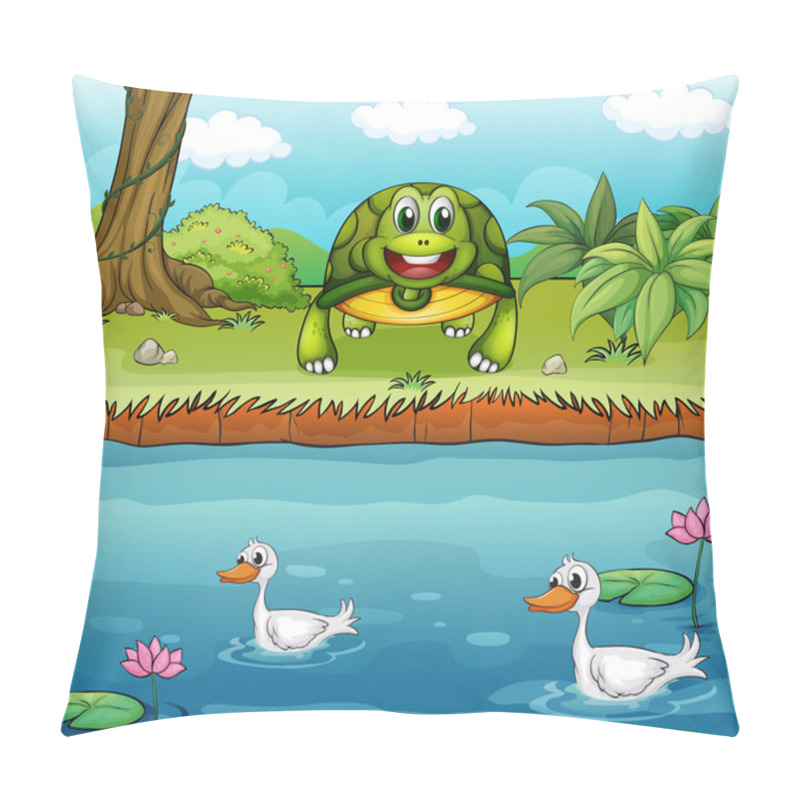 Personality  A Turtle Beside The River With Ducks Pillow Covers