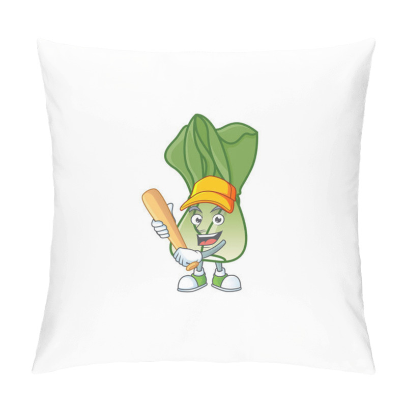 Personality  Funny Smiling Bok Choy Cartoon Mascot With Baseball Pillow Covers