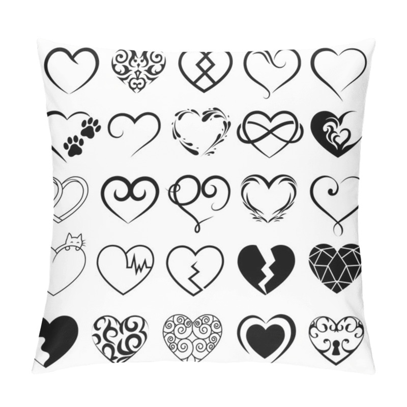 Personality  Set Of 25 Tattoo Hearts Image. Vector Symbol Pillow Covers