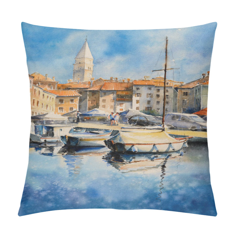 Personality  Beautiful View Of The City Of Piran, Slovenia And The Adriatic Sea. Picture Created With Watercolors. Pillow Covers