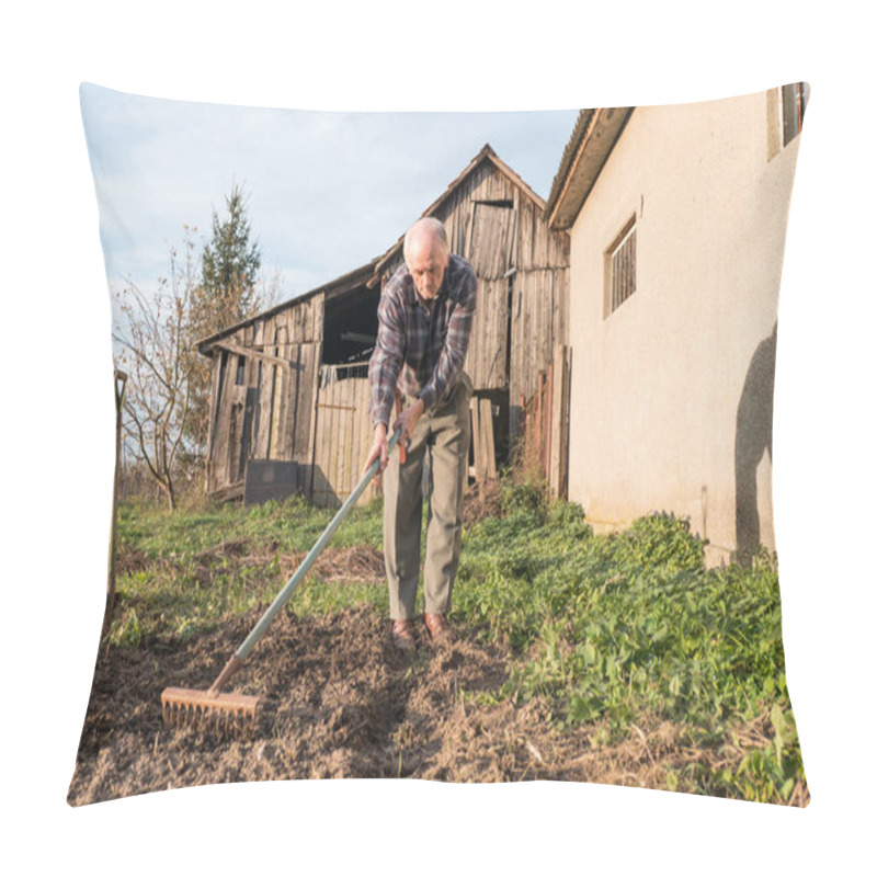 Personality  Farmer Working With A Rake In The Garden Pillow Covers