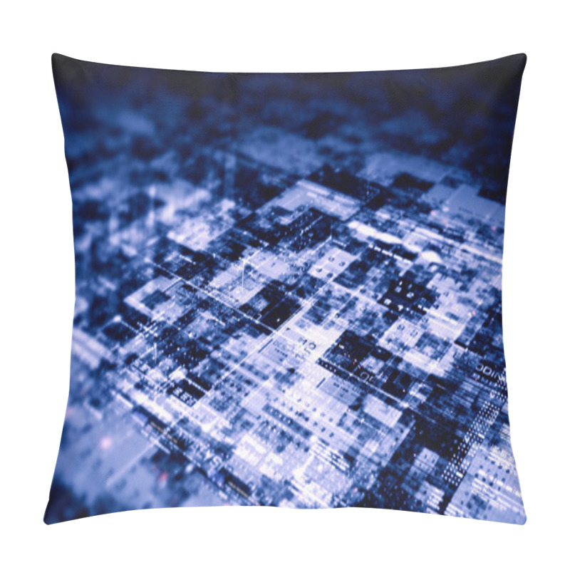 Personality  Futuristic Abstract De-focus Data Matrix, Meta, Metaverse, Telemetry And Encrypt Numbers Display With Particles Simulation In Cyber Space Environment For Head Up Display Background Pillow Covers