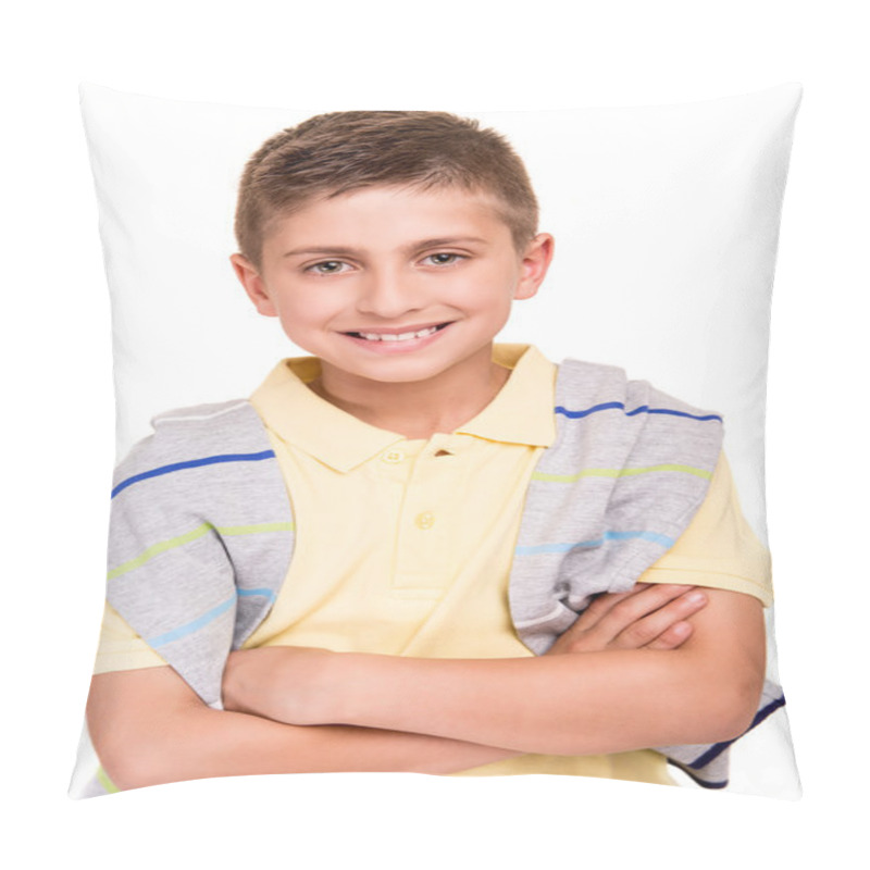 Personality  Boy Posing Over White Pillow Covers