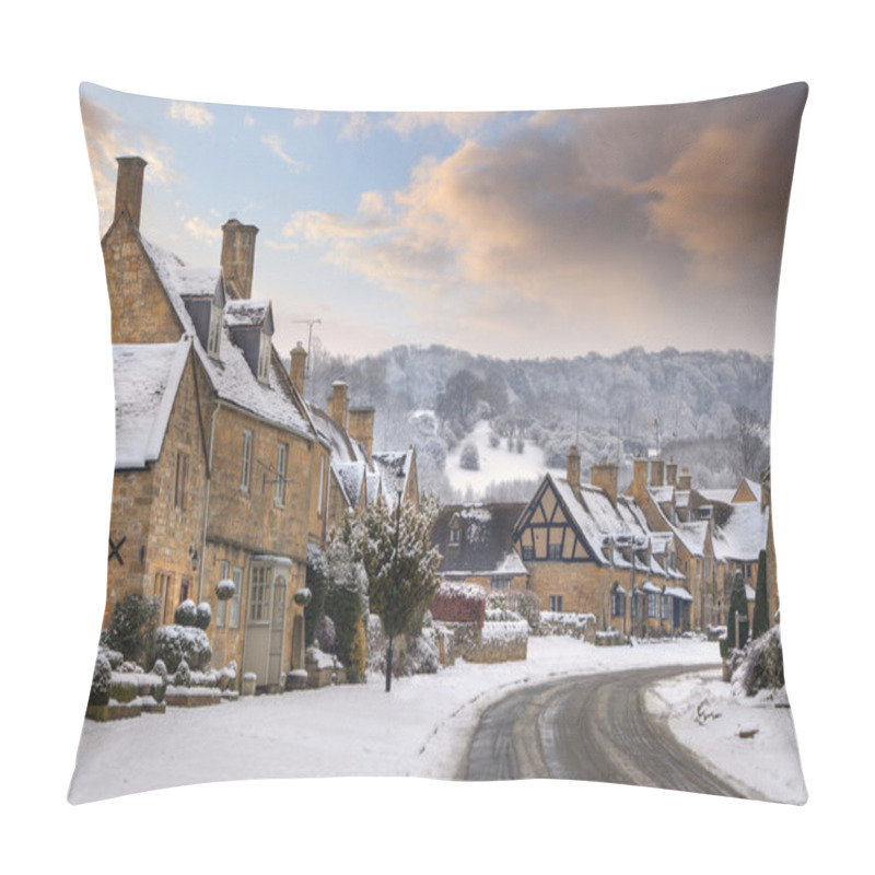 Personality  Cotswold Village Of Broadway In Snow, Worcestershire, England Pillow Covers