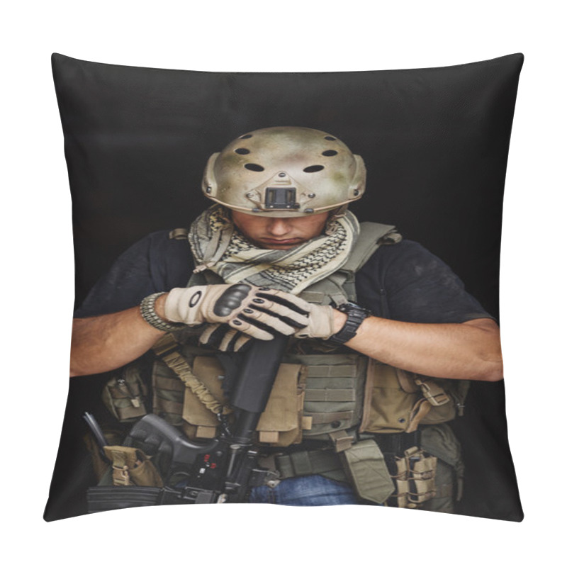 Personality  Terrorist During The Special Secret Operation On Dark Background Pillow Covers