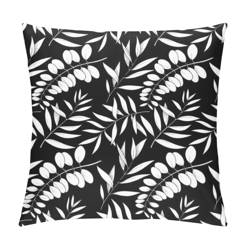 Personality  Vector Eucalyptus Leaves Branch. Black And White Engraved Ink Art. Seamless Background Pattern. Pillow Covers