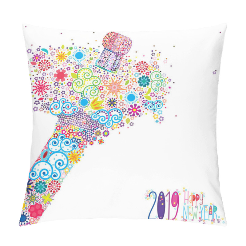 Personality  An Abstract Vector Illustration Of Flowers Popping From A Champagne Bottle With A Fizz Of Floral Splash For The New Year 2019 On A White Background Pillow Covers