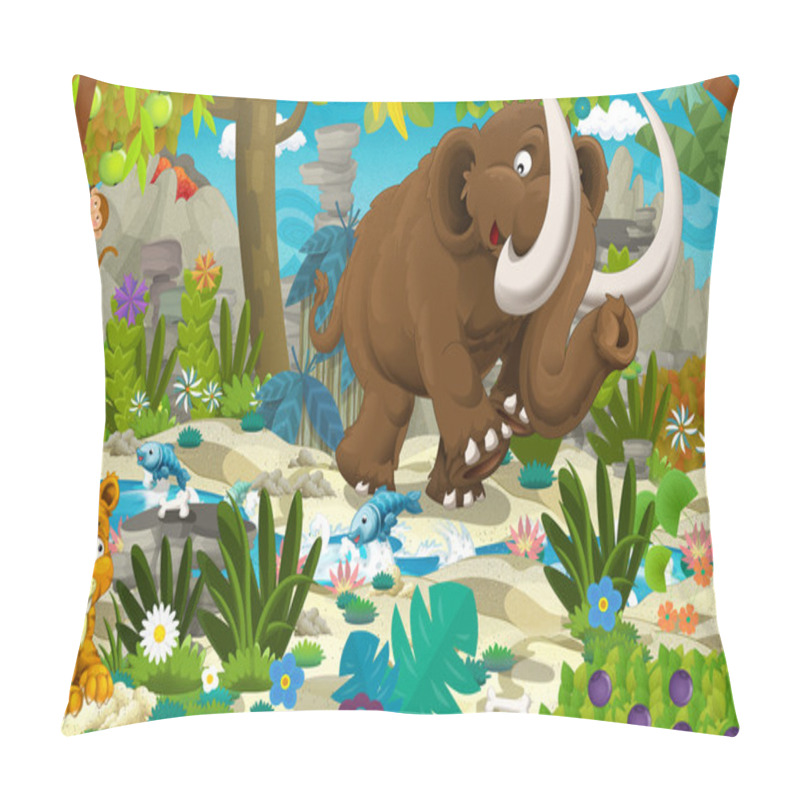 Personality  Cartoon Scene With Prehistoric Mammoth Pillow Covers