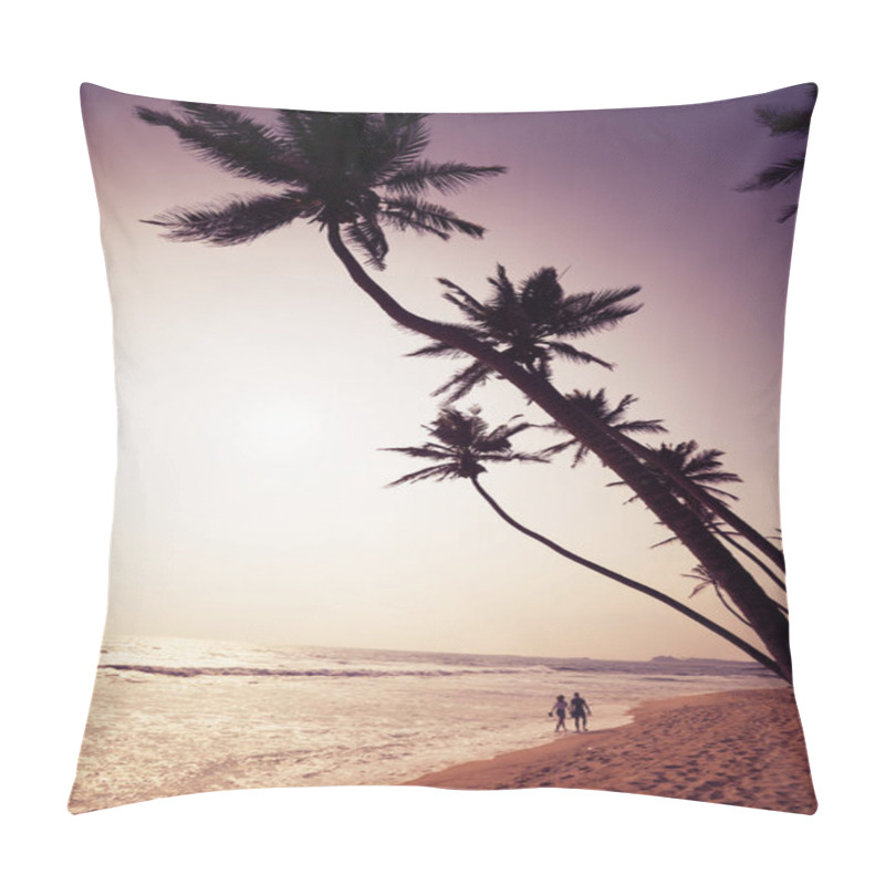 Personality  Couple Walking On Tropical Beach Under Palm Trees Pillow Covers