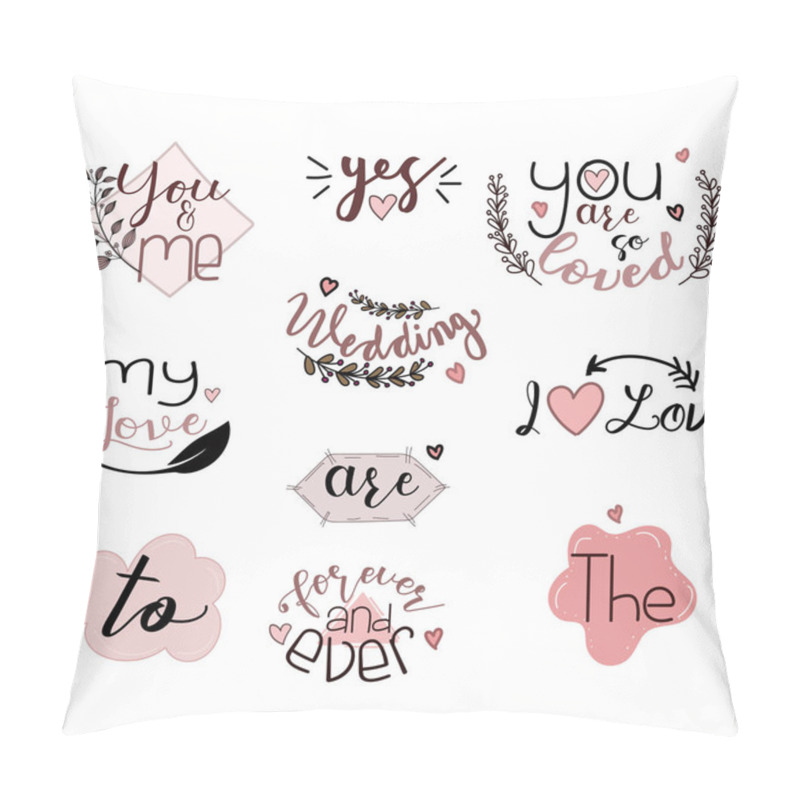 Personality  Catchwords Set Collection Romantic With Handwritten Font. Prepositions Vector Set. Illustration Catchwords. Love You. Engagement Invitation Card Pillow Covers