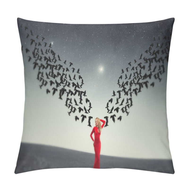 Personality  Girl And A Flock Of Crows.  Pillow Covers